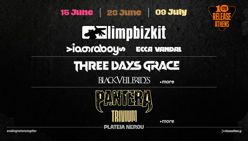 Release Athens 2026: 3-Days Offer / Limp Bizkit + Three Days Grace + Pantera